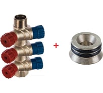 Комплект Valtec _15 VI7 Коллектор с вент. 3 вых.х3/4x1/2 НР, никель VTc.560.N.0503+ Адаптер д/коллектора /конус-плоскость/ 1/2 VTc.701.N.04 VT.VI7.K15.5600503.701
