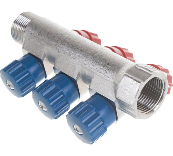 Комплект Valtec _15 VI7 Коллектор с вент. 3 вых.х3/4x1/2 НР, никель VTc.560.N.0503+ Адаптер д/коллектора /конус-плоскость/ 1/2 VTc.701.N.04 VT.VI7.K15.5600503.701