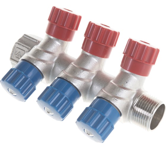 Комплект Valtec _15 VI7 Коллектор с вент. 3 вых.х3/4x1/2 НР, никель VTc.560.N.0503+ Адаптер д/коллектора /конус-плоскость/ 1/2 VTc.701.N.04 VT.VI7.K15.5600503.701
