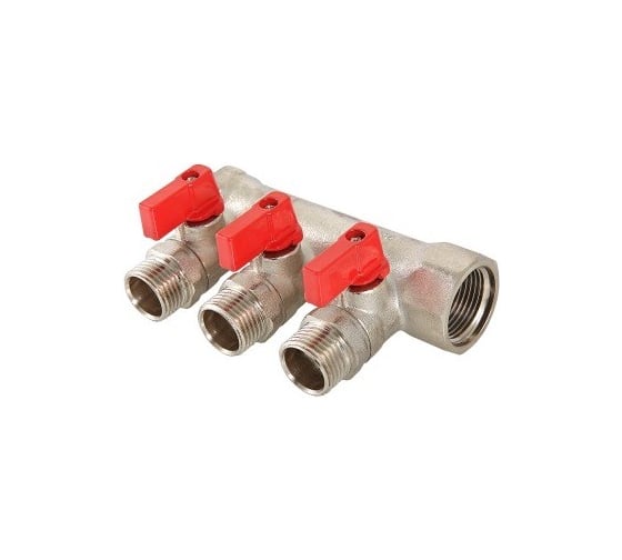 Комплект Valtec _18 VI7 Коллектор с отсекающими кранами, 1x3 вых. 1/2 нар. VTc.580.N.0603 + Адаптер д/коллектора /конус-плоскость/ 1/2 VTc.701.N.04 VT.VI7.K18.5800603.701