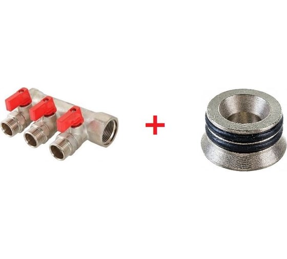 Комплект Valtec _18 VI7 Коллектор с отсекающими кранами, 1x3 вых. 1/2 нар. VTc.580.N.0603 + Адаптер д/коллектора /конус-плоскость/ 1/2 VTc.701.N.04 VT.VI7.K18.5800603.701 1