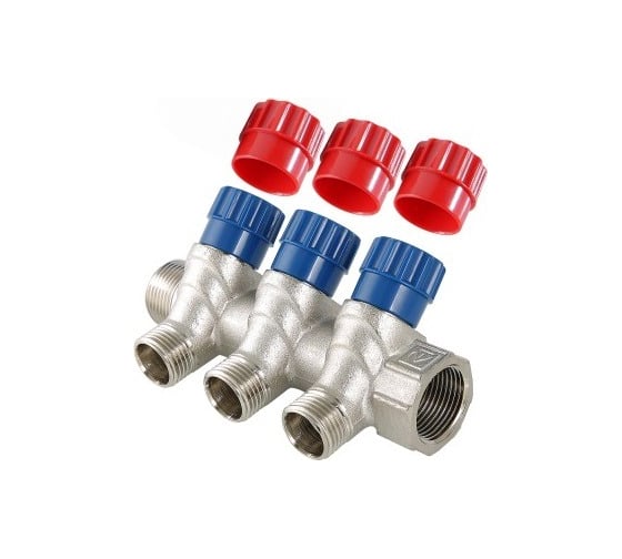 Комплект Valtec _16 VI7 Коллектор с регул. вентилями, 1x3 вых. 1/2 нар. VTc.560.N.0603 + Адаптер д/коллектора /конус-плоскость/ 1/2 VTc.701.N.04 VT.VI7.K16.5600603.701