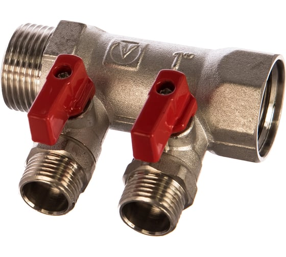 Комплект Valtec _19 VI7 Коллектор с кранами 2 вых. х 1x1/2 НР VTc.580.N.0602 + Адаптер д/коллектора /конус-плоскость/ 1/2 VTc.701.N.04 VT.VI7.K19.5800602.701