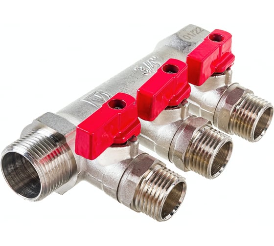 Комплект Valtec _17 VI7 Коллектор с кранами 3 вых. х 3/4"х 1/2 НР VTc.580.N.0503 + Адаптер д/коллектора /конус-плоскость/ 1/2 VTc.701.N.04 VT.VI7.K17.5800503.701
