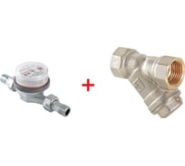 Комплект Valtec _1 VI7 Водосчетчик унив., квартирный, до +90 С, 1,5м3, 1/2", 110 мм VLF-15U + Фильтр косой 1/2 VT.192.N.04 VT.VI7.K1.VLF.192