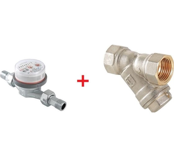 Комплект Valtec _1 VI7 Водосчетчик унив., квартирный, до +90 С, 1,5м3, 1/2", 110 мм VLF-15U + Фильтр косой 1/2 VT.192.N.04 VT.VI7.K1.VLF.192