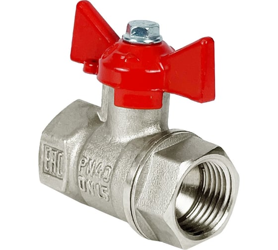 Кран шаровой Valfex N/P59 бирка для воды, 1 1/4" ВР/ВР, ручка бабочка, латунный никелированный, 11Б27фт1М VF.217.NB1.114.N/P59.Bir 1