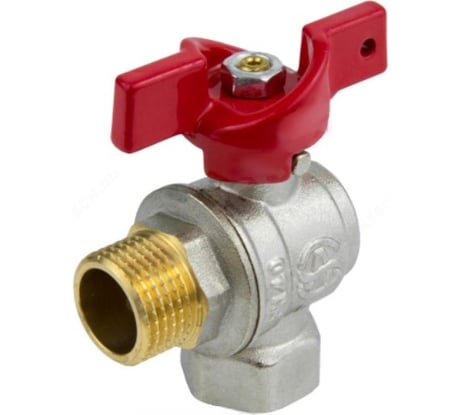 Шаровой кран Aquasfera латунь, никель, угловой, полнопроходной, бабочка, Euro Ду15 Ру40 м/р 1009-01 007-7401