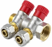Коллектор Aquasfera латунь, обжимной клапан регулируемый, красный, 3/4", 3 выхода, Дн 16, 35 мм 7018-02 027-9012
