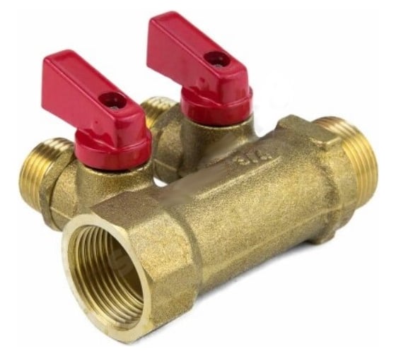 Коллектор Aquasfera латунь, шаровой кран, красный, 3/4", 2 выхода, 1/2", 35 мм 9026-01 027-8993