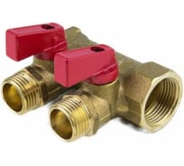 Коллектор Aquasfera латунь, шаровой кран, красный, 3/4", 3 выхода 1/2 н/р., 35 мм 9026-02 027-8994
