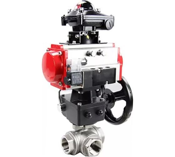Кран DN.ru RP.SS316.200.MM ISO 3-ходовой, T-тип, Ду40, Ру63, пневмораспределитель, БКВ взрывозащищенный, дублёр D150-00842 1
