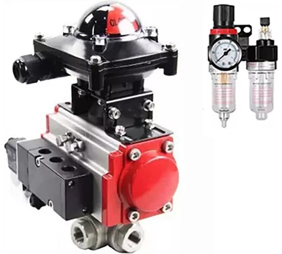 Кран DN.ru RP.SS316.200.MM ISO 3-ходовой, T-тип, Ду32, Ру63, БКВ взрывозащищенный, пневмораспределитель, БПВ D160-30334 1