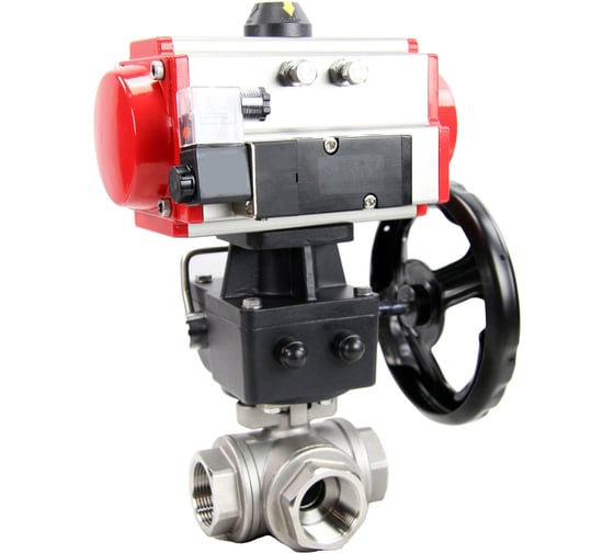 Шаровой кран DN.ru RP.SS316.200.MM.100 ISO L-тип Ду100 Ру40 привод, пневмораспр, дублёр D160-08236 1