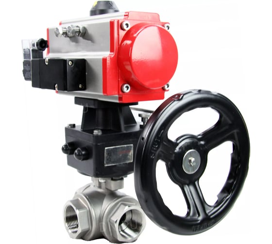 Кран шаровой DN.ru RP.SS316.200.MM ISO 3-ходовой, T-тип, Ду10, Ру63, пневмораспределитель, дублёр D160-08227 1