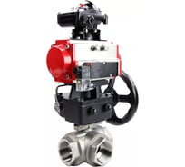 Кран шаровой DN.ru RP.SS316.200.MM ISO 3-ходовой, T-тип, Ду15, Ру63, пневмораспределитель, БКВ, дублёр D160-08257