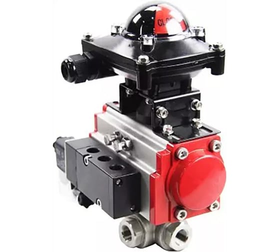 Кран шаровой DN.ru RP.SS316.200.MM ISO 3-ходовой, T-тип, Ду25, Ру63, БКВ взрывозащищенный, пневмораспределитель D160-30175 1