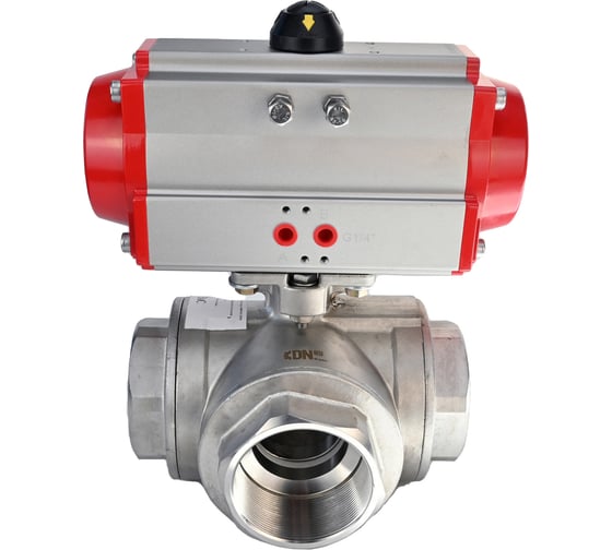 Шаровой кран DN.ru RP.SS316.200.MM L-тип Ду10 Ру63, пневмопривод DA-052 D160-08067 1