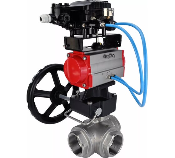 Кран шаровой DN.ru RP.SS316.200.MM ISO 3-ходовой, T-тип, Ду65, Ру63, пневмопозиционер, дублёр D160-08670 1