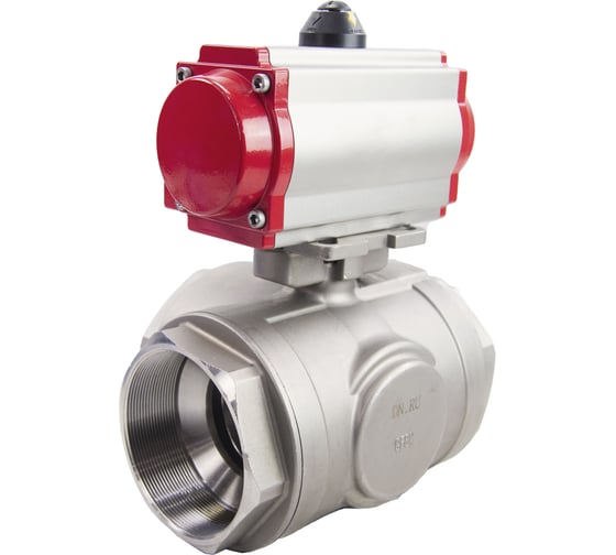 Шаровой кран DN.ru RP.SS316.200.MM L-тип Ду65 Ру40, с пн.прив. DA-083 c пн.распр. 24DC D160-08114