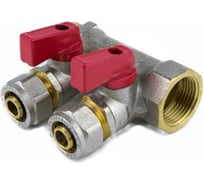 Коллектор Aquasfera латунь, шаровой кран, красный 3/4", 2 выхода, Дн 16, обжимной, 35 мм 7016-01 027-9002