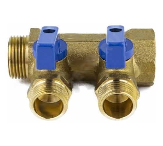 Коллектор Aquasfera латунь, шаровой кран, синий, 3/4", 4 выхода, 1/2", 35 мм 9025-03 027-8992