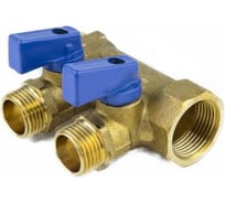 Коллектор Aquasfera латунь, шаровой кран, синий, 3/4", 3 выхода, 1/2", 35 мм 9025-02 027-8991