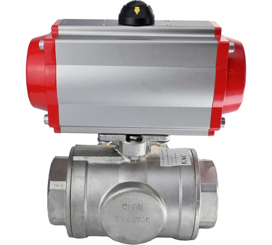 Шаровой кран DN.ru RP.SS316.200.MM L-тип Ду80 Ру40, пневмопривод DA-083 D160-08075