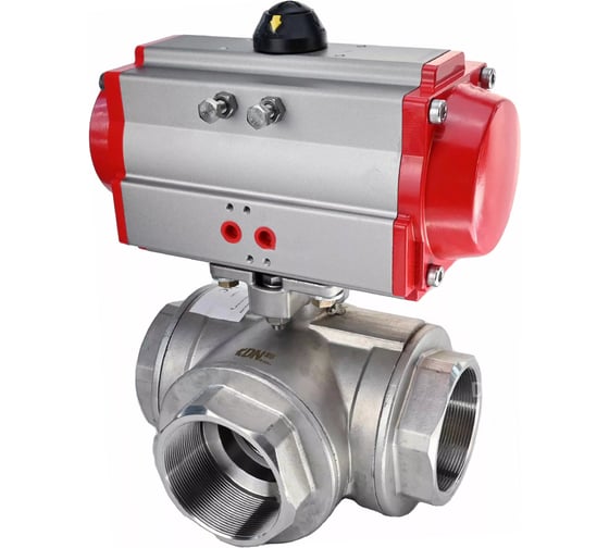 Кран шаровой DN.ru RP.SS316.200.MM ISO 3-ходовой, T-тип, Ду10, Ру63, пневмопривод D160-08117 1
