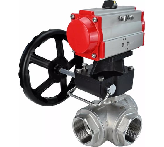 Кран шаровой DN.ru RP.SS316.200.MM ISO 3-ходовой, T-тип, Ду20, Ру63, ручной дублёр D160-08299 1