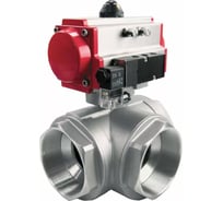 Кран шаровой DN.ru RP.SS316.200.MM ISO 3-ходовой, T-тип, Ду20, Ру63, пневмораспределитель D160-08079