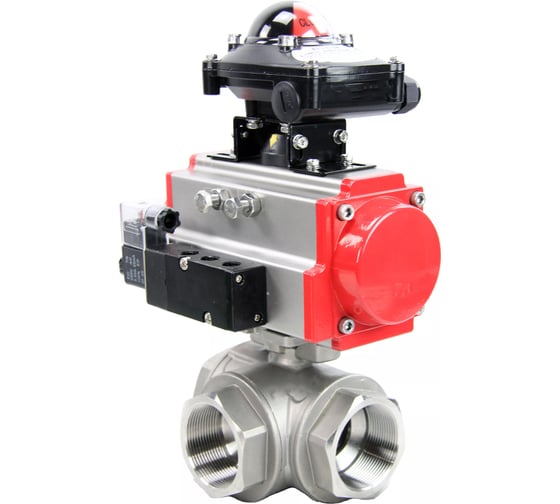 Кран шаровой DN.ru RP.SS316.200.MM ISO 3-ходовой, T-тип, Ду25, Ру63, пневмораспределитель D160-08520 1