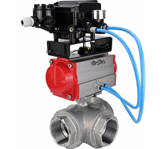 Кран шаровой DN.ru RP.SS316.200.MM ISO 3-ходовой, T-тип, Ду40, Ру63, пневмопозиционер D160-08568 1