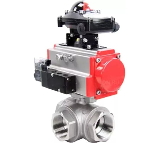 Кран шаровой DN.ru RP.SS316.200.MM ISO 3-ходовой, T-тип, Ду40, Ру63, пневмораспределитель D160-19110 1