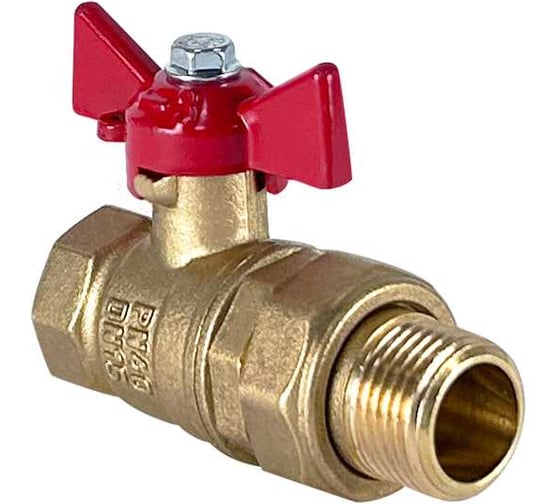 Кран шаровой Valfex N/P59 бирка для воды, 1" ВР/НР, ручка бабочка, американка, латунный 11Б27фт1М (24/6) VF.227.LB1.100.N/P59.Bir