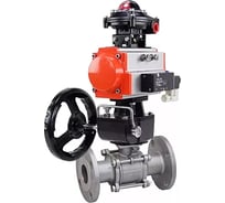 Шаровой кран DN.ru КШФПТ-ISO.316.180 Ду40 Ру40, с пневмоприводом, пневмораспределителем, БКВ, дублер D150-00870
