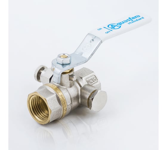 Кран шаровой латунный Aquasfera 1132 Standard никелированный, Ду15, Ру40, муфта/муфта, рычаг, с воздухоотводчиком 1132-01 107-8253