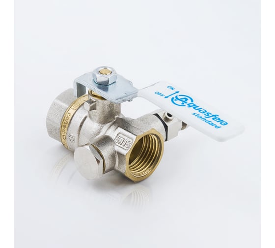 Кран шаровой латунный Aquasfera 1132 Standard никелированный, Ду15, Ру40, муфта/муфта, рычаг, с воздухоотводчиком 1132-01 107-8253