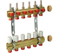 Коллекторная группа Giacomini латунь R553K 1 ВР/ВР, 6 выходов 3/4 НР под евро с расходомерами R553KY066 040-0294