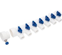Коллектор PPR Valfex с отсечными синими кранами и воздухоотводчиком, 40x20, 7 выходов, белый К 111134007