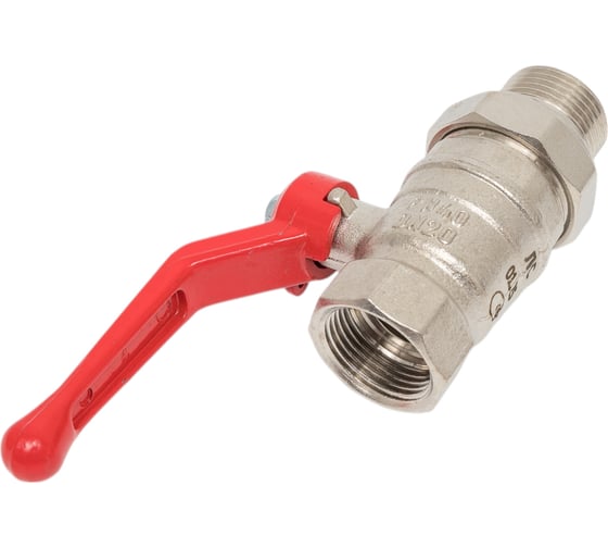 Кран шаровой Valfex N/P59 бирка для воды, 3/4" ВР/НР, с американкой, рычаг, латунный никелированный 11Б27фт1М VF.225.NR1.034.N/P59.Bir