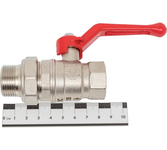 Кран шаровой Valfex N/P59 бирка для воды, 3/4" ВР/НР, с американкой, рычаг, латунный никелированный 11Б27фт1М VF.225.NR1.034.N/P59.Bir