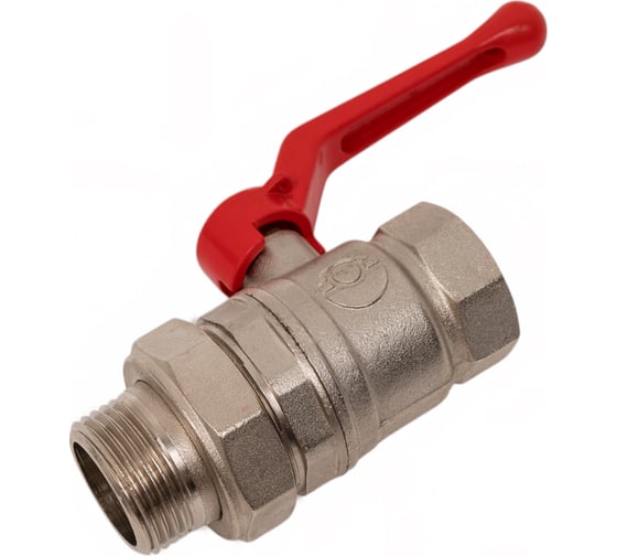 Кран шаровой Valfex N/P59 бирка для воды, 1" ВР/НР, с американкой, рычаг, латунный никелированный 11Б27фт1М VF.225.NR1.100.N/P59.Bir