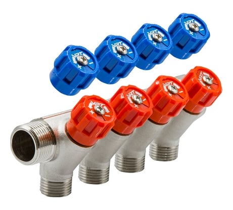 Коллектор VRT 3/4"x1/2", с регулировочными вентилями, 4 выхода 524078