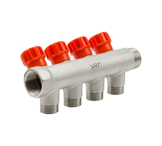 Коллектор VRT 3/4"x1/2", с регулировочными вентилями, 4 выхода 524078