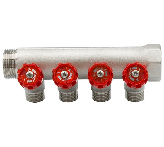 Коллектор VRT 1"x1/2", с регулировочными вентилями, 4 выхода 524075