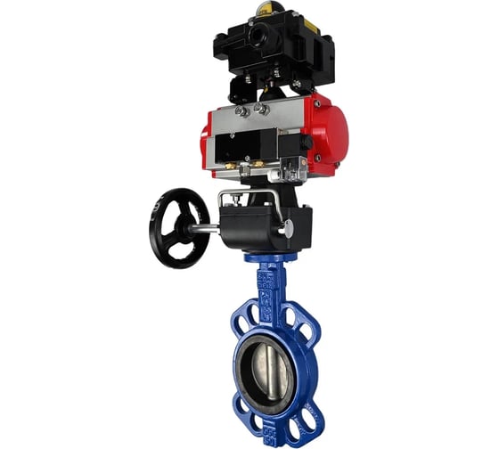Затвор DN.ru 316L-316L-PTFE Ду200 Ру16 с пневмоприводом, пневмораспределителем, БКВ, дублером D050-22876 1