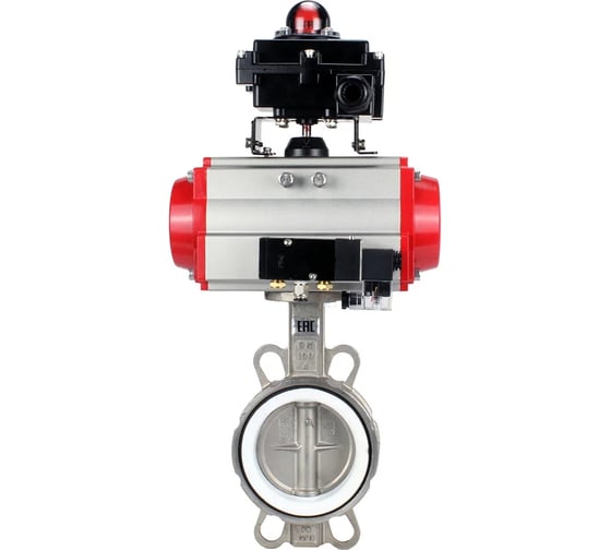 Затвор DN.ru 316L-316L-PTFE Ду65 Ру16 с пневмоприводом, пневмораспределителем, БКВ D050-19259 1