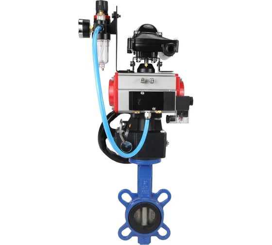 Затвор DN.ru 316L-316L-PTFE Ду40 Ру16 с пневмоприводом, пневмораспределителем, БПВ, БКВ, дублером D050-23920 1
