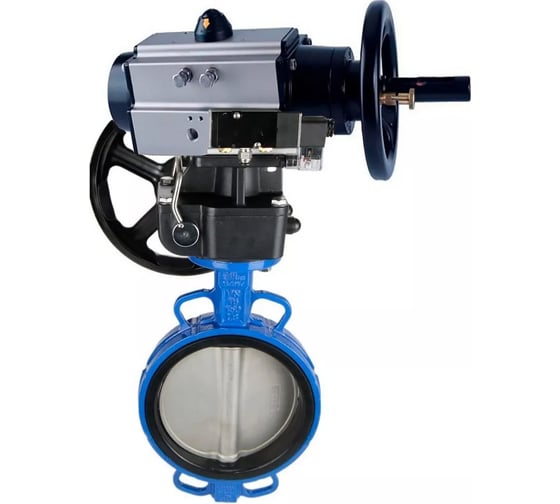 Затвор дисковый DN.ru GGG50-GGG40-EPDM Ду150 Ру16, ручной дублёр, пневмораспределитель D050-21635 1